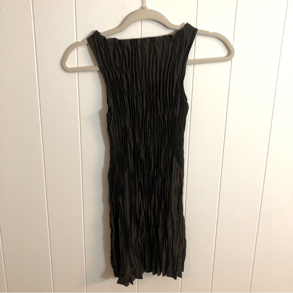 Eileen Fisher Crushed Silk-Plissa Long Tank With Side Slits Espresso XXS - Picture 6 of 6